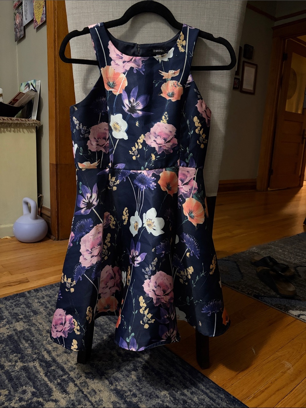 Zunie Navy Floral Sleeveless Fit-and-Flare Girls Dress